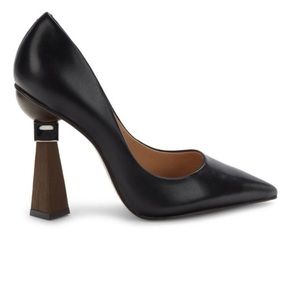SAKS FIFTH AVENUE Black ​Triangle Heel Leather Pumps